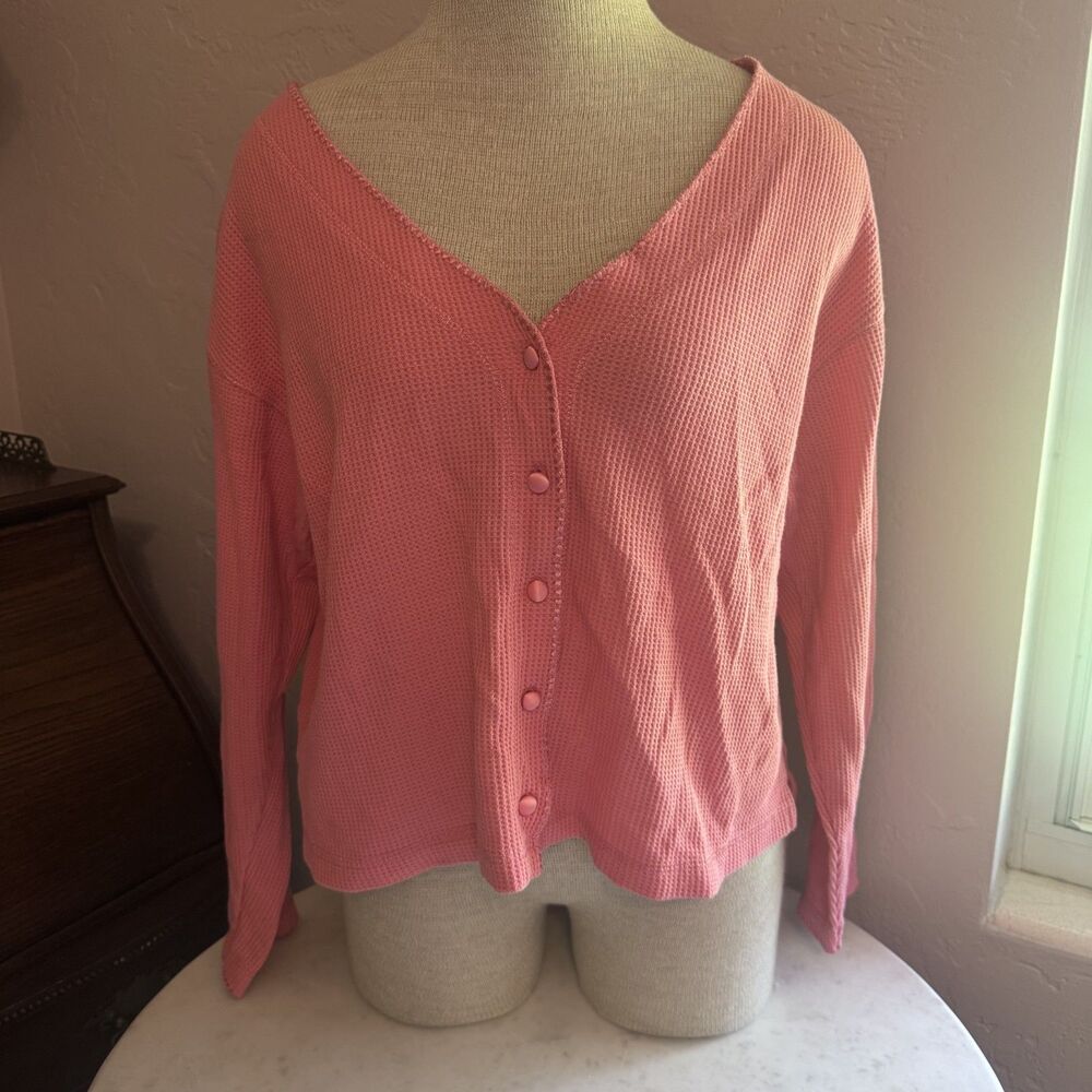 Vintage 2000s Victoria's Secret Pink Waffle Knit Thermal Top size M
